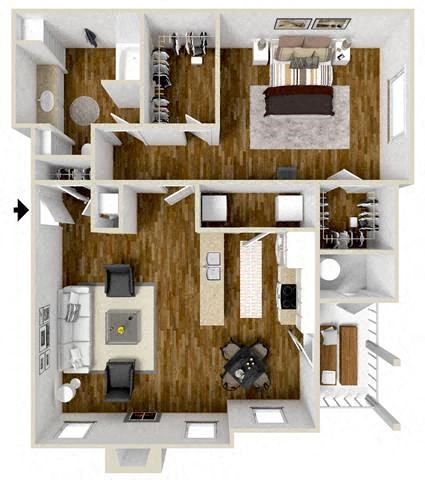 Floor plan for 1 bed, 1 bath, 797 sqft
